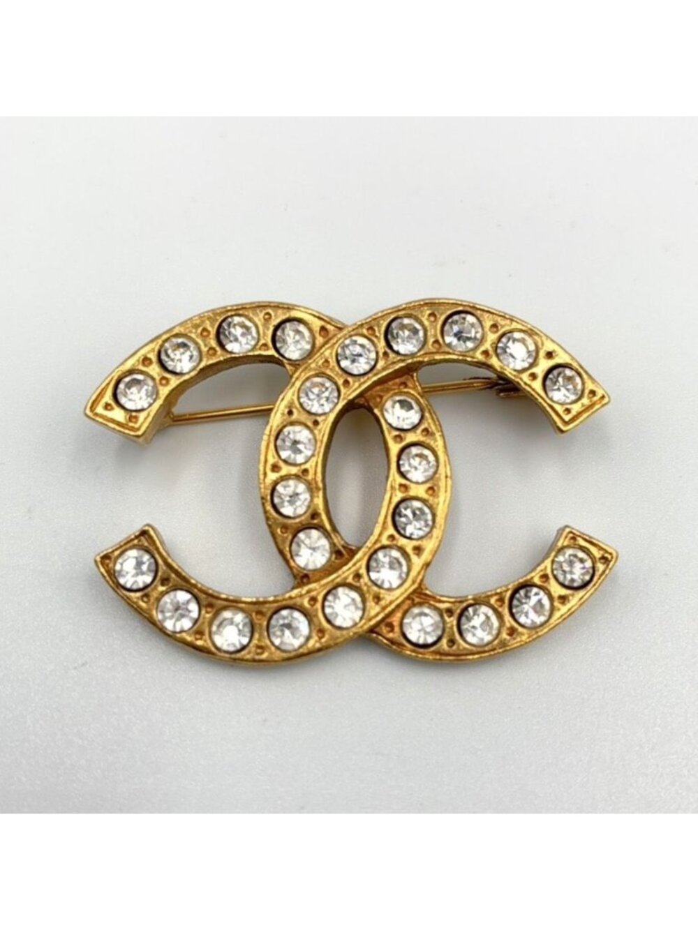 Chanel CC Logo Rhinestone Gold Brooch